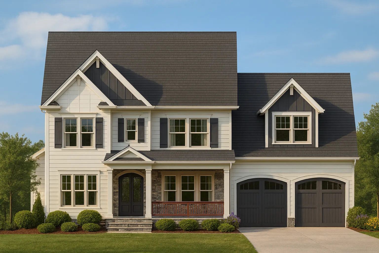 Elegant 2.5-Story House Plan with Dual Owner Suites and Vaulted Ceilings