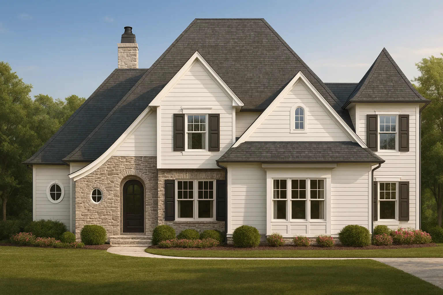 Elegant French Country House Design with 2 Floors and a 3-Car Garage