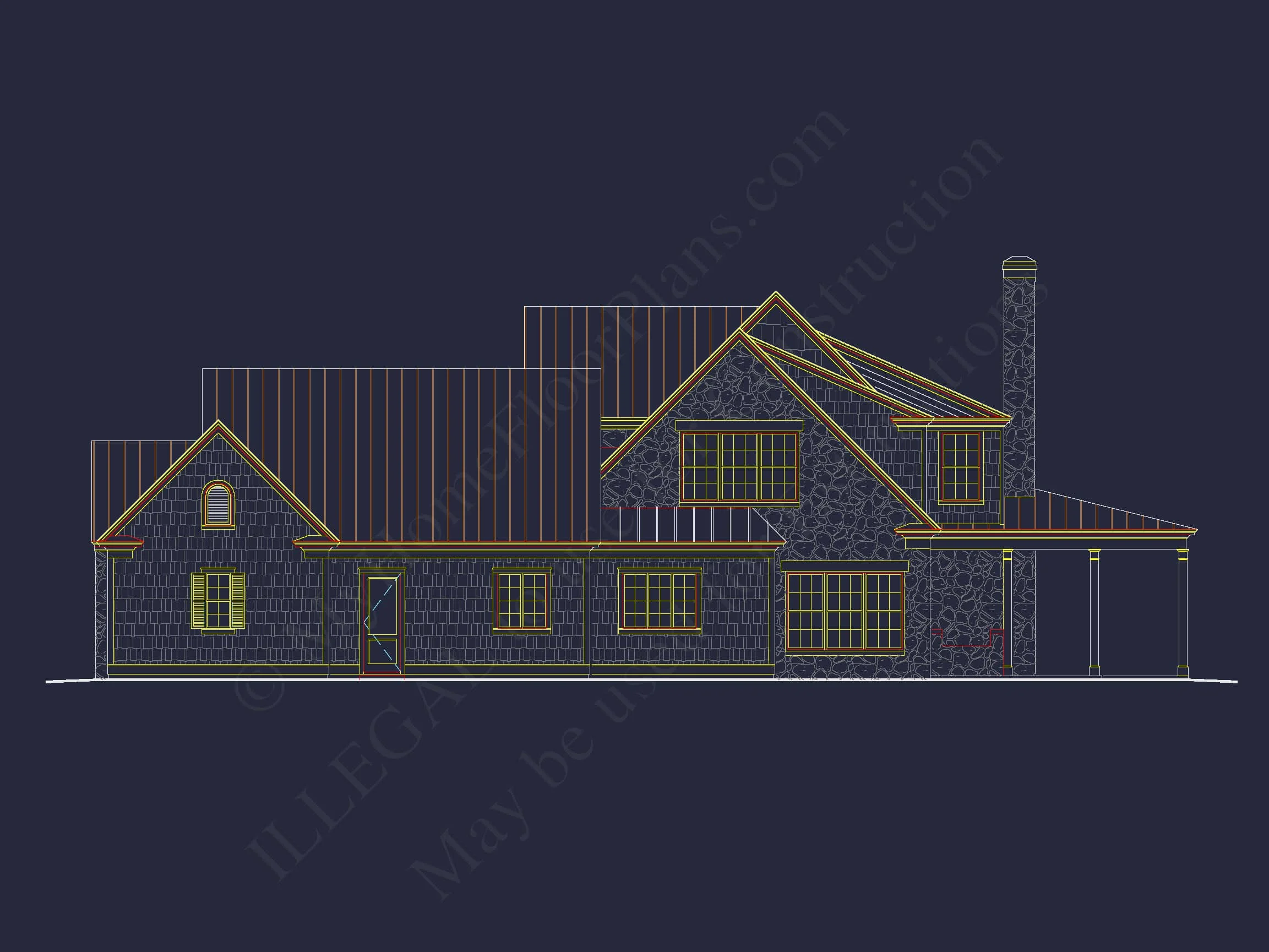 15-2010 HOUSE PLAN - Colonial Craftsman House: Floor Plan & Blueprint; CAD Design 3 Colonial Craftsman Home Plan with 2 Stories & Classic Style