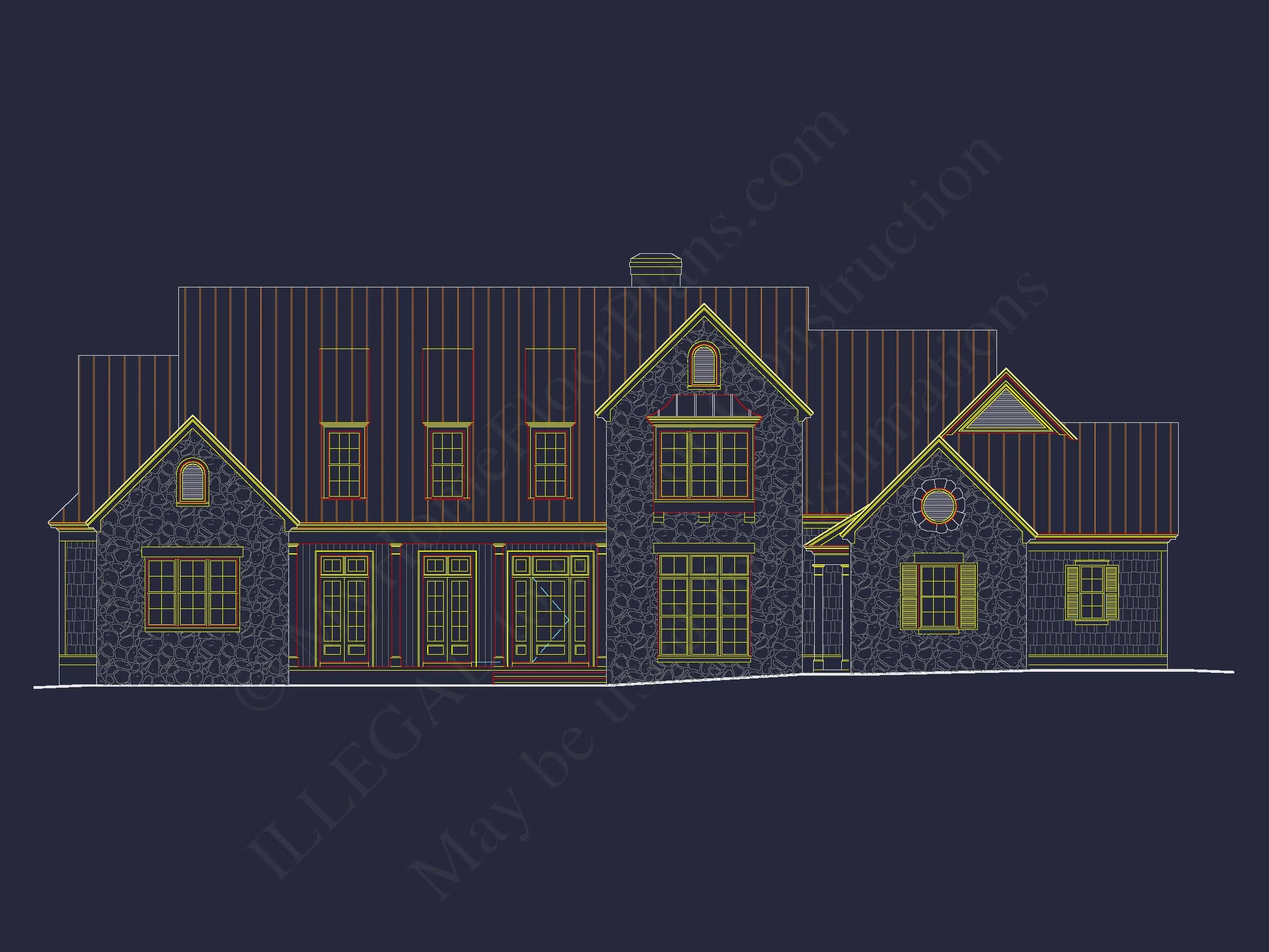 15-2010 HOUSE PLAN - Colonial Craftsman House: Floor Plan & Blueprint; CAD Design 2 Colonial Craftsman Home Plan with 2 Stories & Classic Style