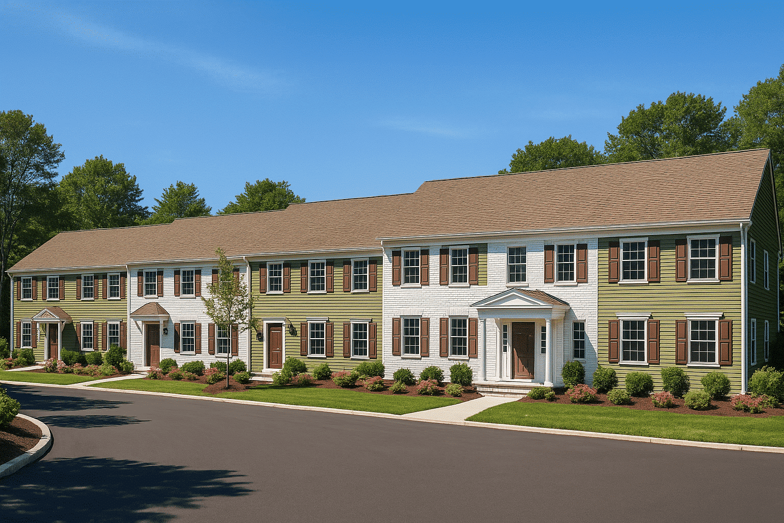 12-2220-4 7-UNIT TOWNHOUSE PLAN - Modern Townhouse Floor Plan - Detailed Architecture Designs 2 Modern 2-Story Townhome Floor Plan with Craftsman Design