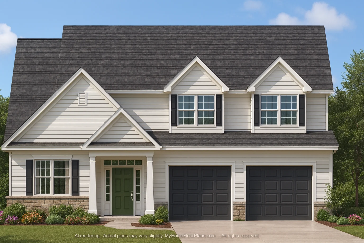 Custom Home Design with 1.5 Story Floor Plan and CAD Blueprint