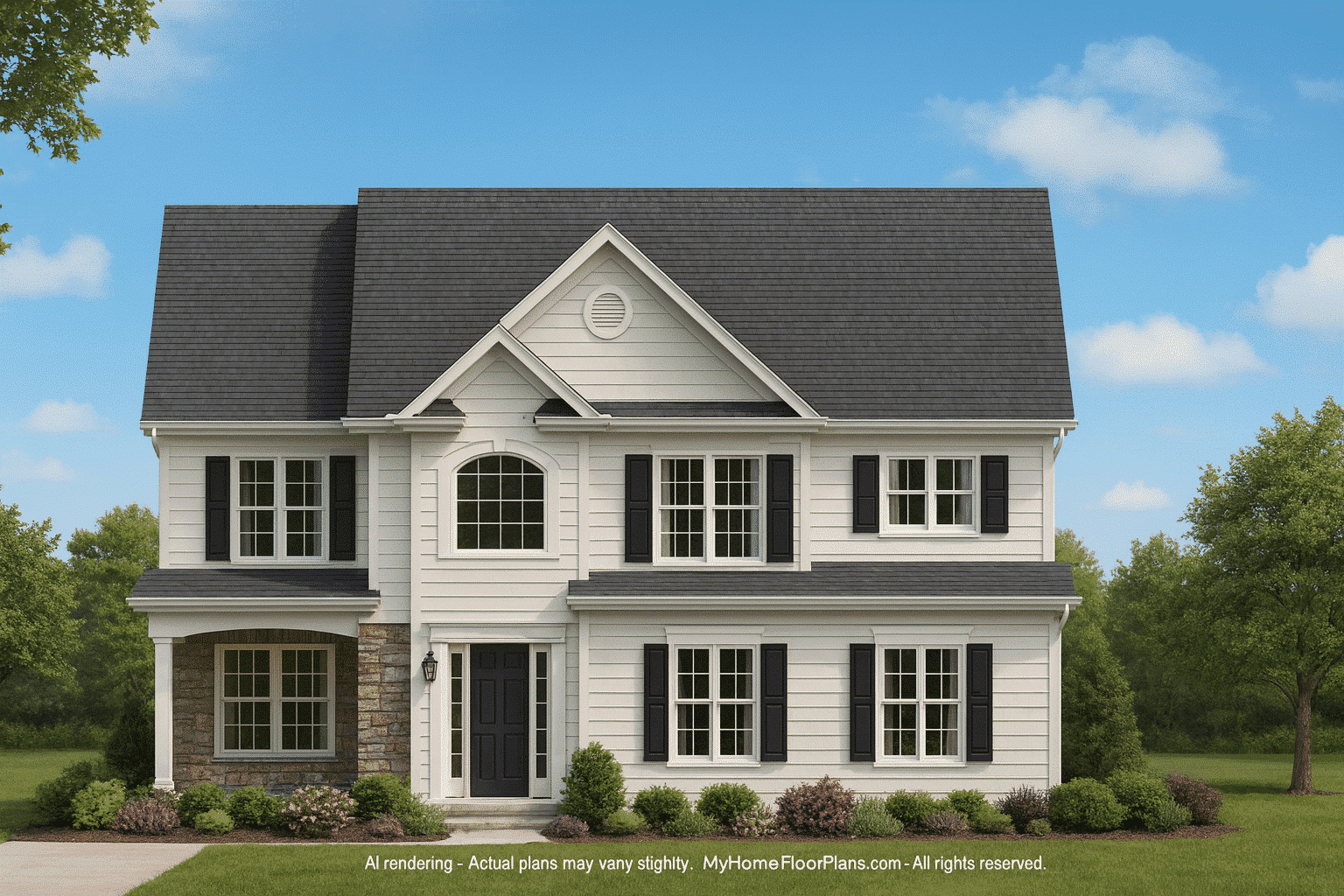 16-1301 HOUSE PLAN - Customizable House Plan with 2-Story Design and CAD Blueprint 2 Customizable 2-Story Home Plan with Brick Exterior and Bonus Room