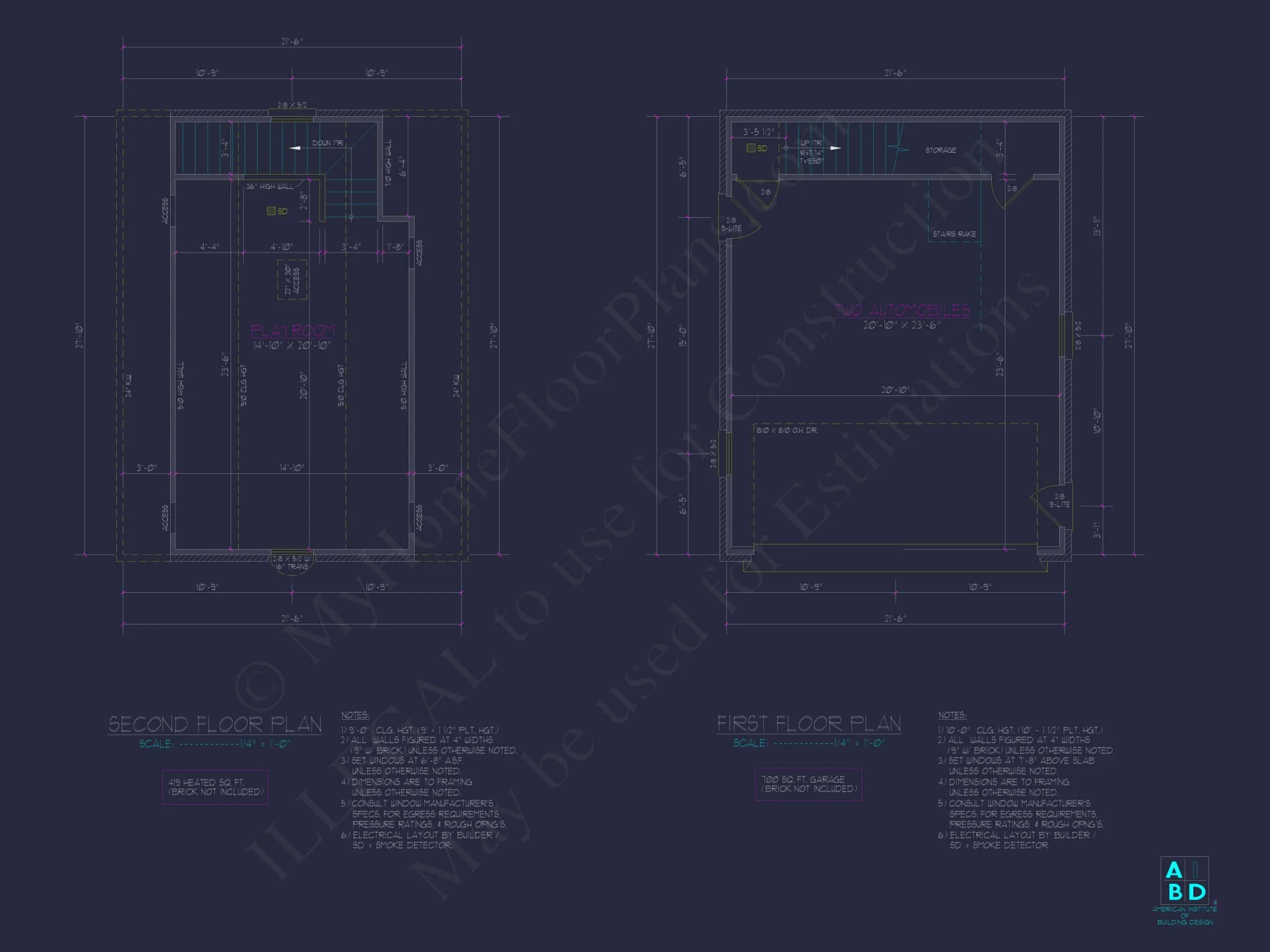 Compact House Garage Plan with Bonus Room | Floor Plan Blueprint Designs