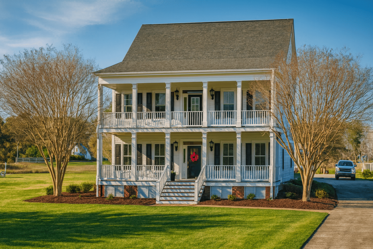 Colonial house plan with 3,452 heated sq. ft., open layout, 2 stories