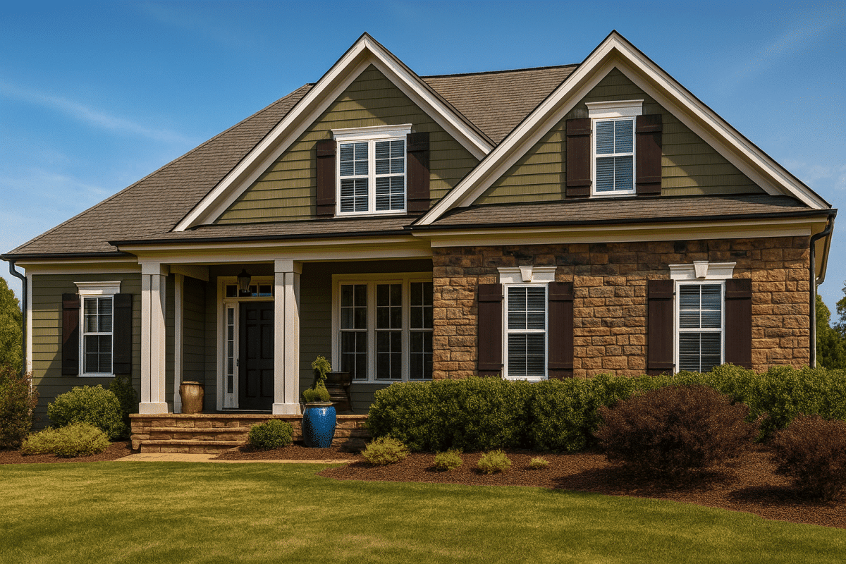 Craftsman Traditional style house plan with 4 bedrooms and inviting front porch exterior.
