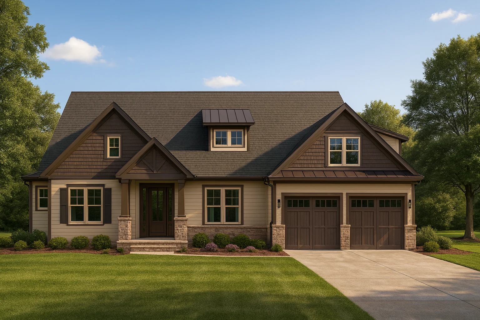 Modern Craftsman Home Plan with 2-Story Layout and Custom CAD Designs