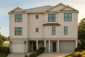 Beach Duplex Floor Plan with 4 Beds, Garage & CAD Designs
