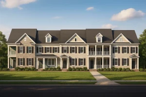 8-1395 BLDG 1 TOWNHOUSE PLAN - Colonial Revival Townhouse Plan: Rear Entry Garage, Floor Plan & CAD Blueprint