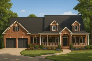 Traditional Home Floor Plan with CAD Designs & 3 Garage Bays
