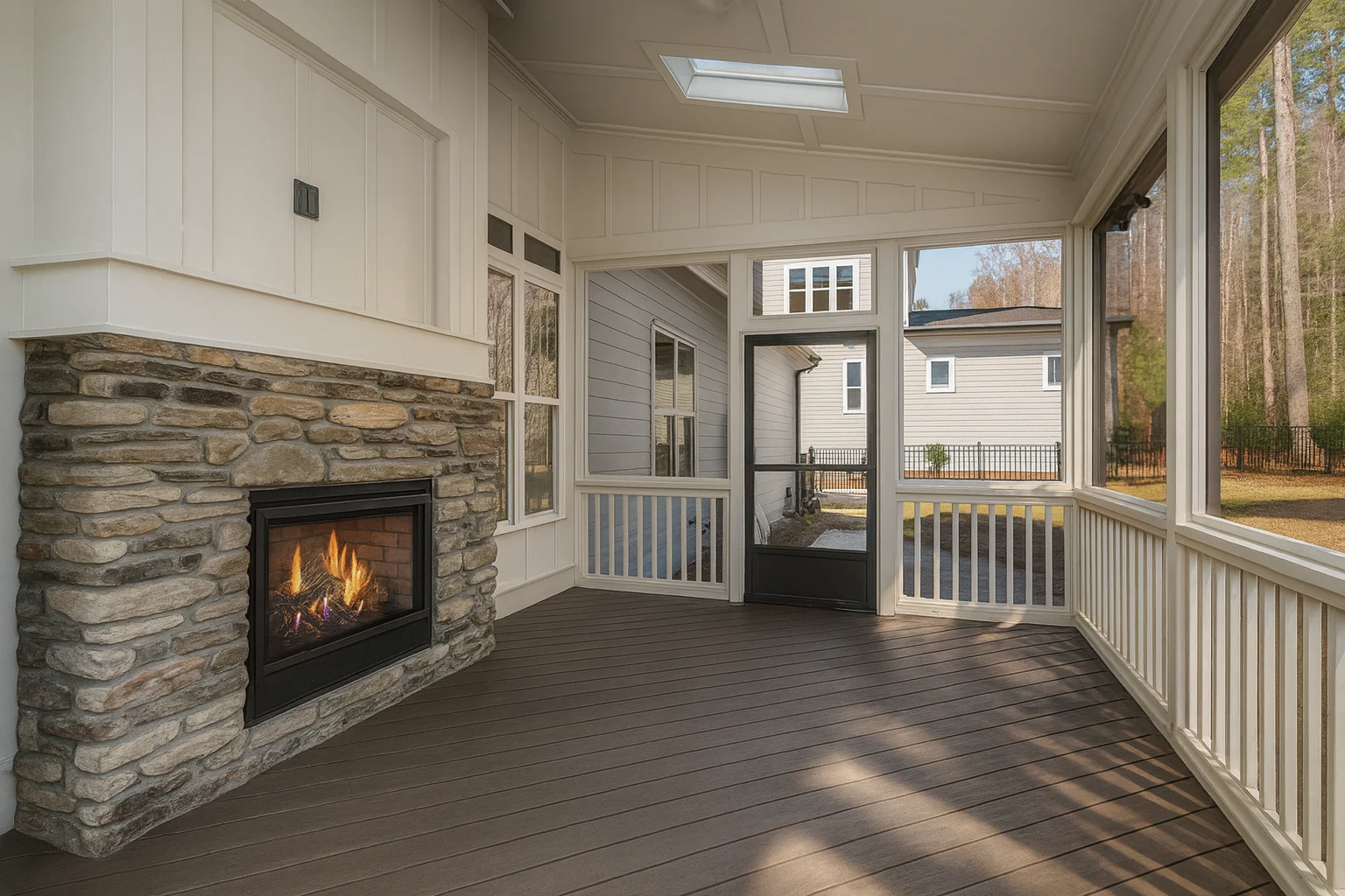 Modern Farmhouse home with white brick exterior, gable roof, and transitional architectural design