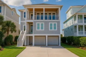 Coastal Home Plan with 3 Floors, Vaulted Ceilings & Elevator Access