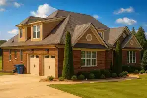 Traditional Craftsman house plan with brick and shake exterior, 4 bedrooms, and 2-car garage
