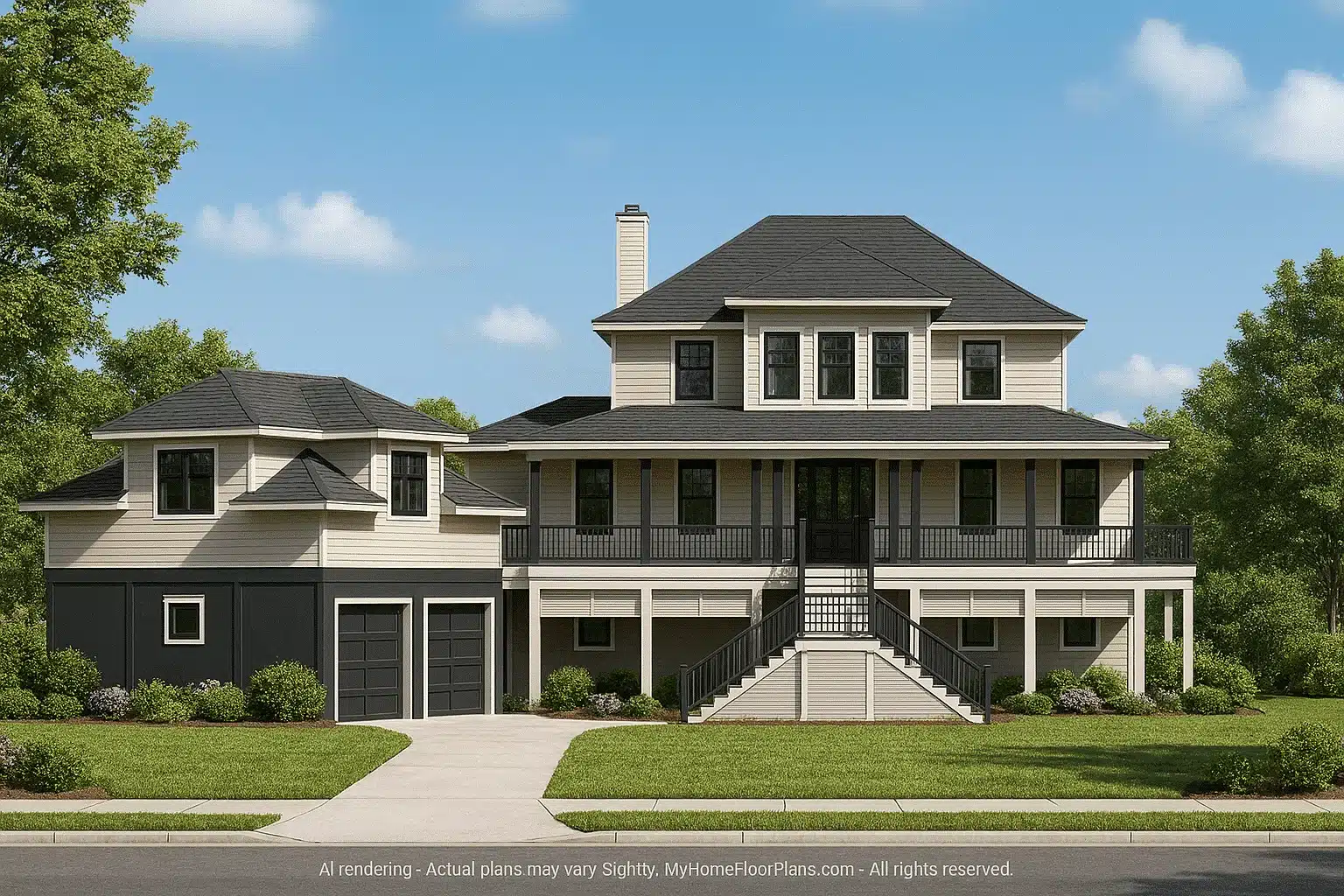 13-1139 HOUSE PLAN - Beach House Floor Plan With Detached Garage and Living Space