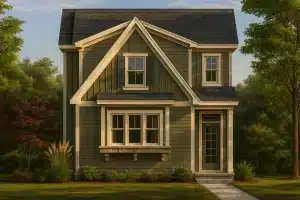Craftsman-style home plan featuring 2 floors, 3 bedrooms