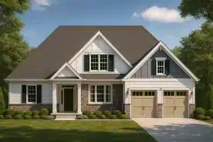 Craftsman-style home plan with stone and board-and-batten exterior