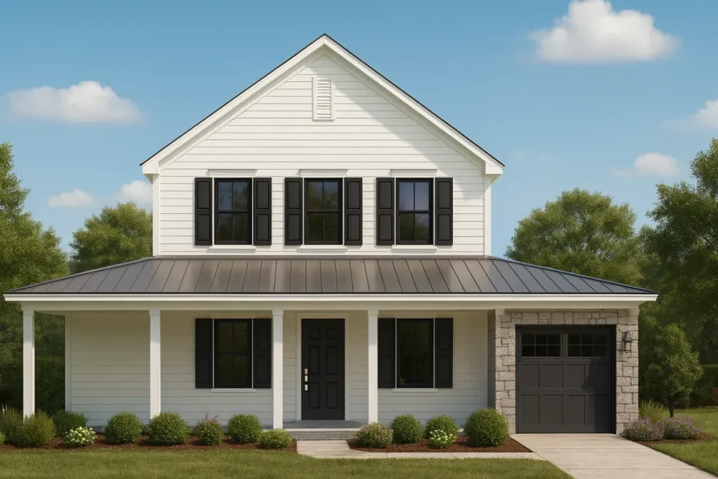 Traditional Farmhouse Home Plan with 2 Stories and CAD Designs
