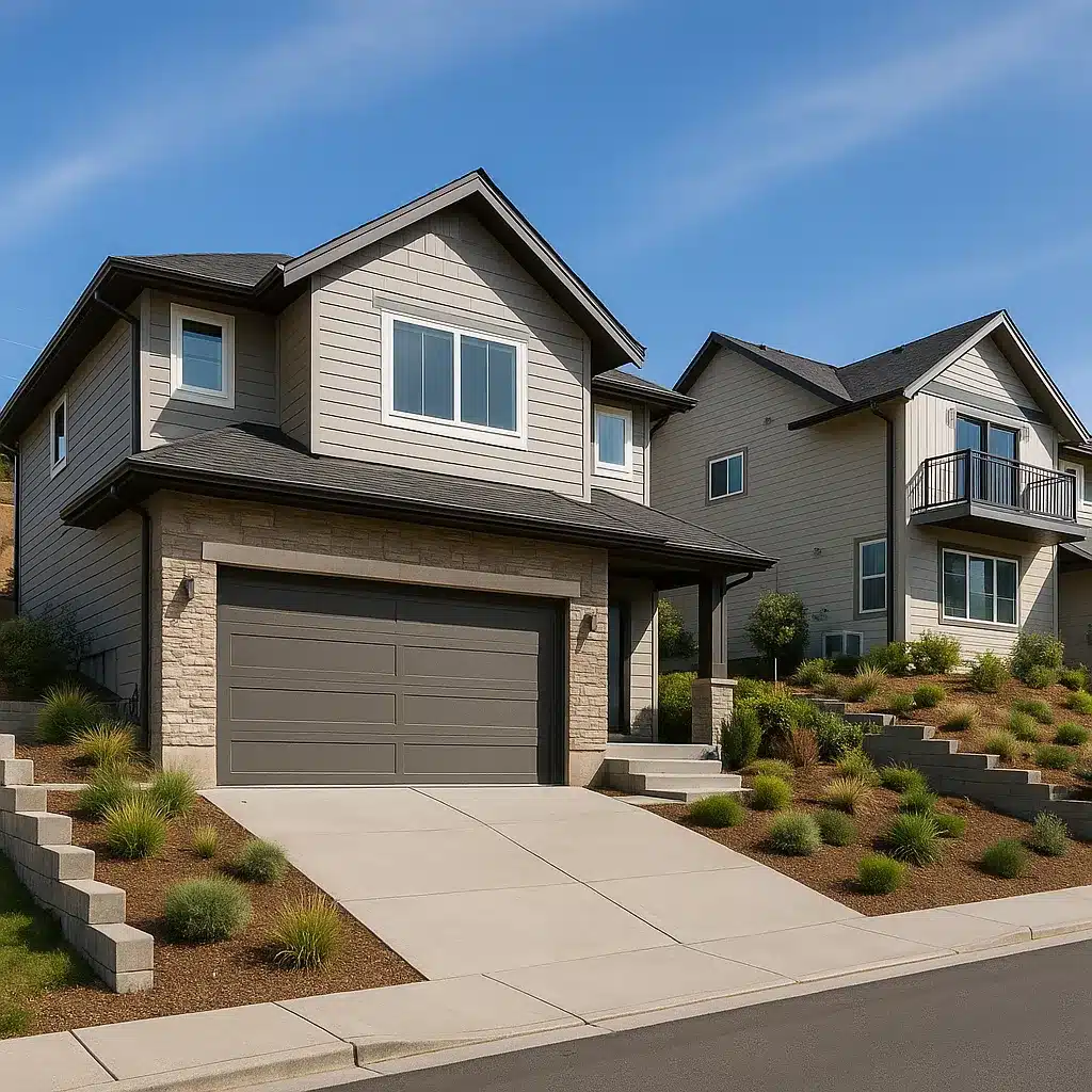 Sloped lot house design with walkout basement and hillside layout