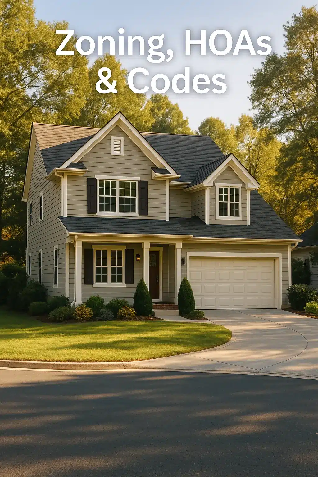Suburban home illustrating zoning, HOA, and building code guidelines